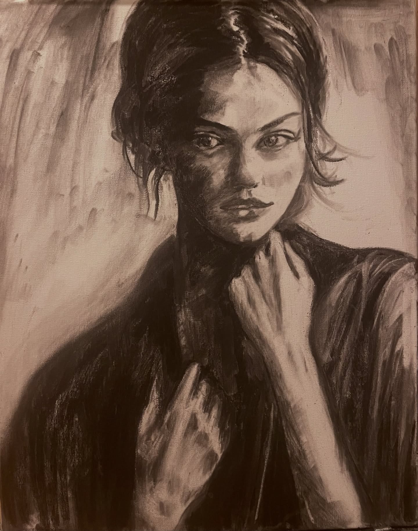 Charcoal on canvas.

An exploration of light, restraint, and quiet strength....