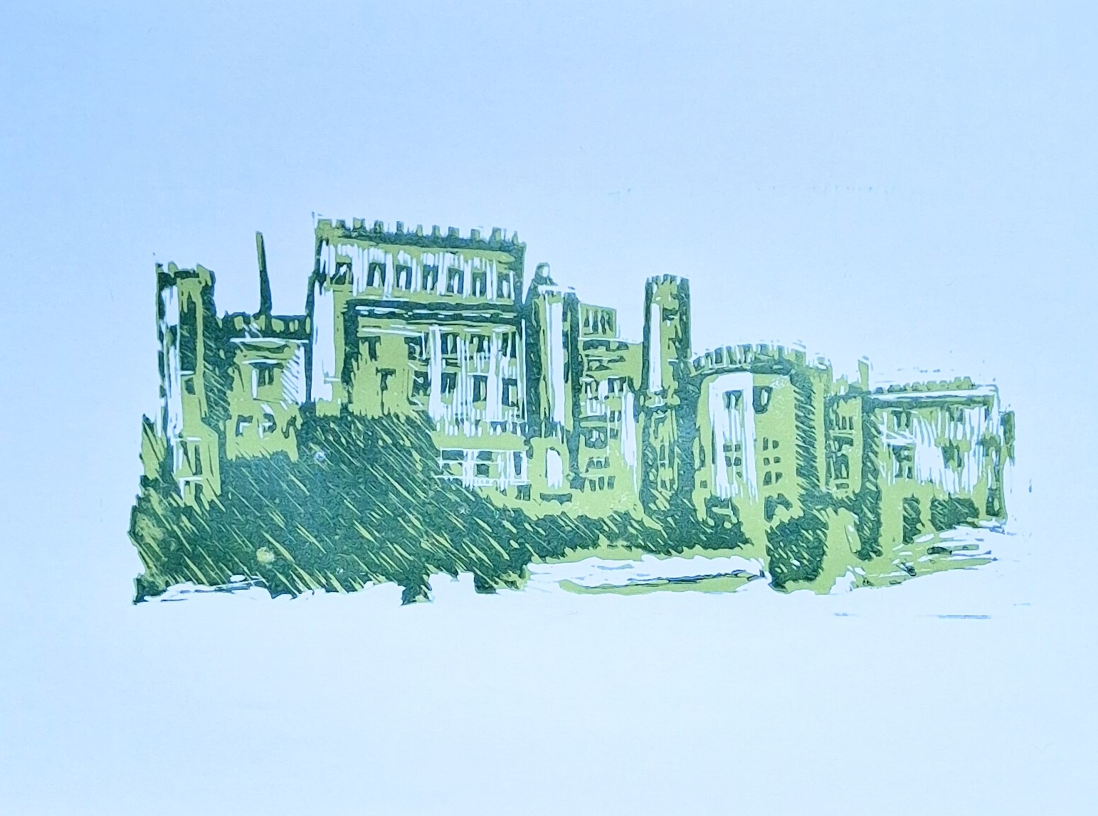 Two colour linoprint hand printed limited edition of 12
