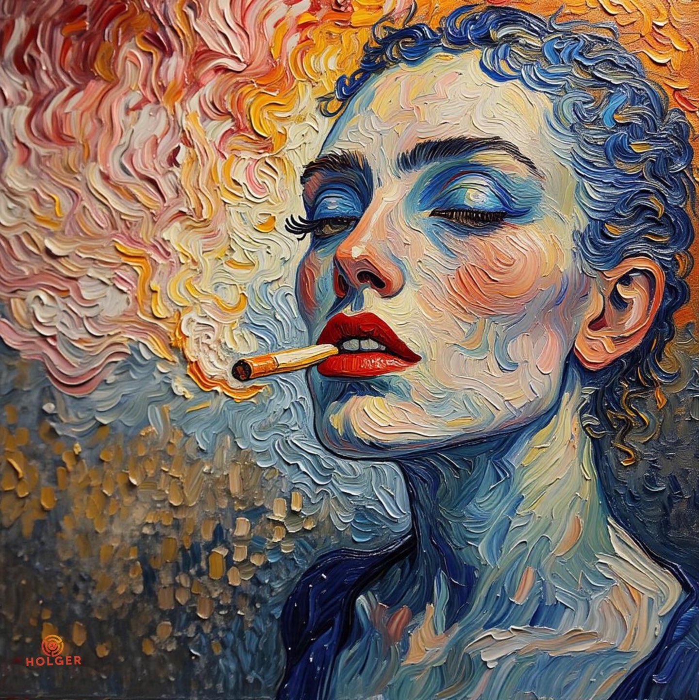 🔥 New artwork drop: The Smoking Girl (Van Gogh-inspired) 🌫️🎨