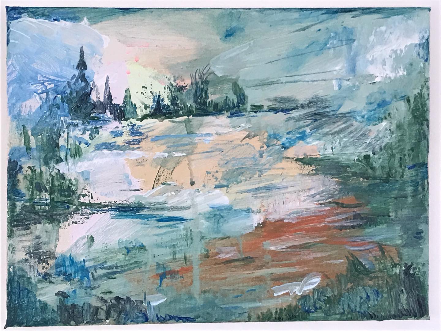 A small imaginary landscape, is it heaven ? 🤔#landscapeart #originalpainting #i...