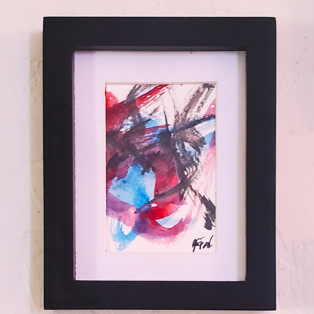 Shadow Dance is a small watercolor study, measuring 2 by 3 inches, matted to 3 b...