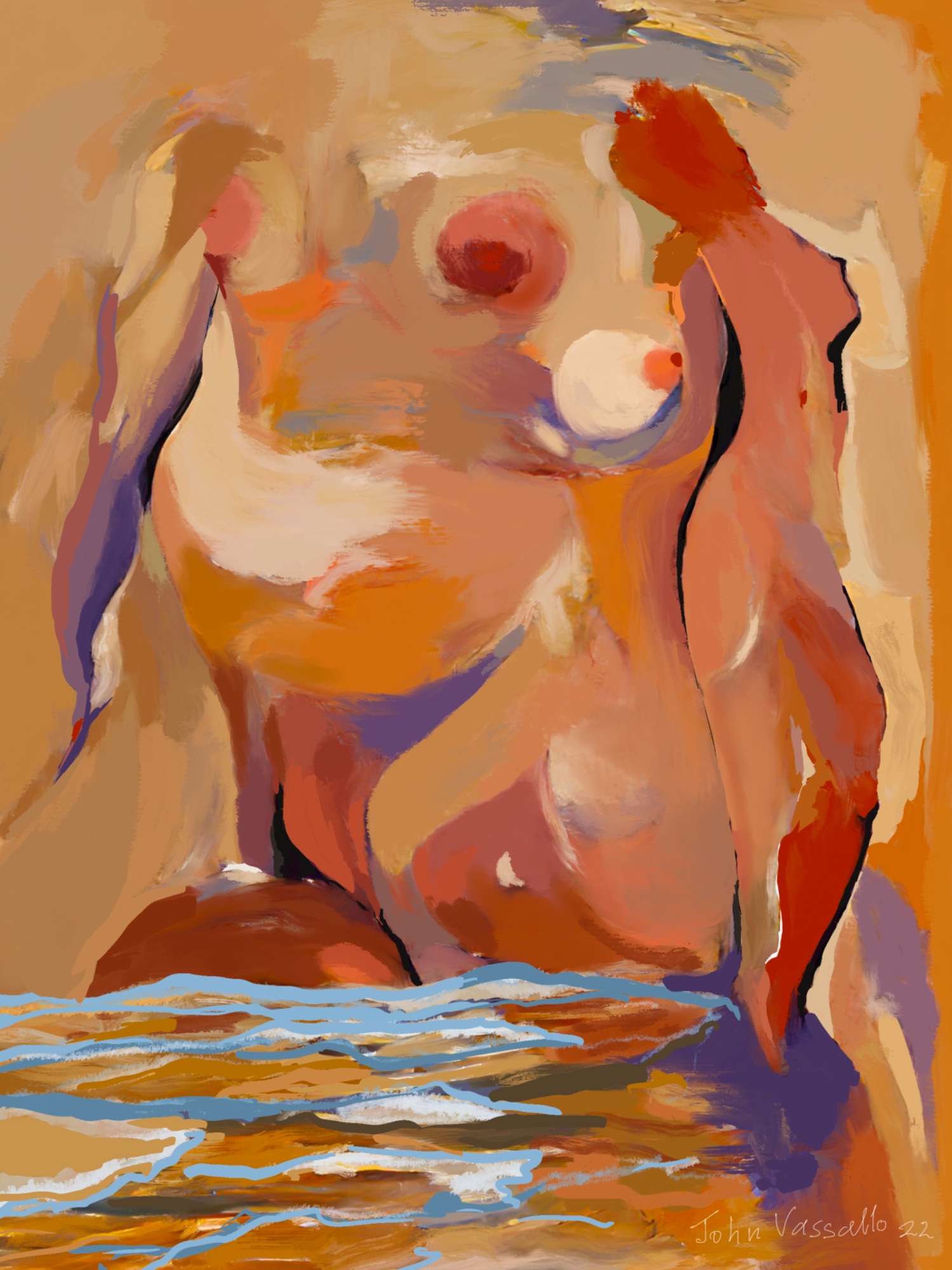 This abstract composition presents a dynamic interplay of warm earth tones and s...