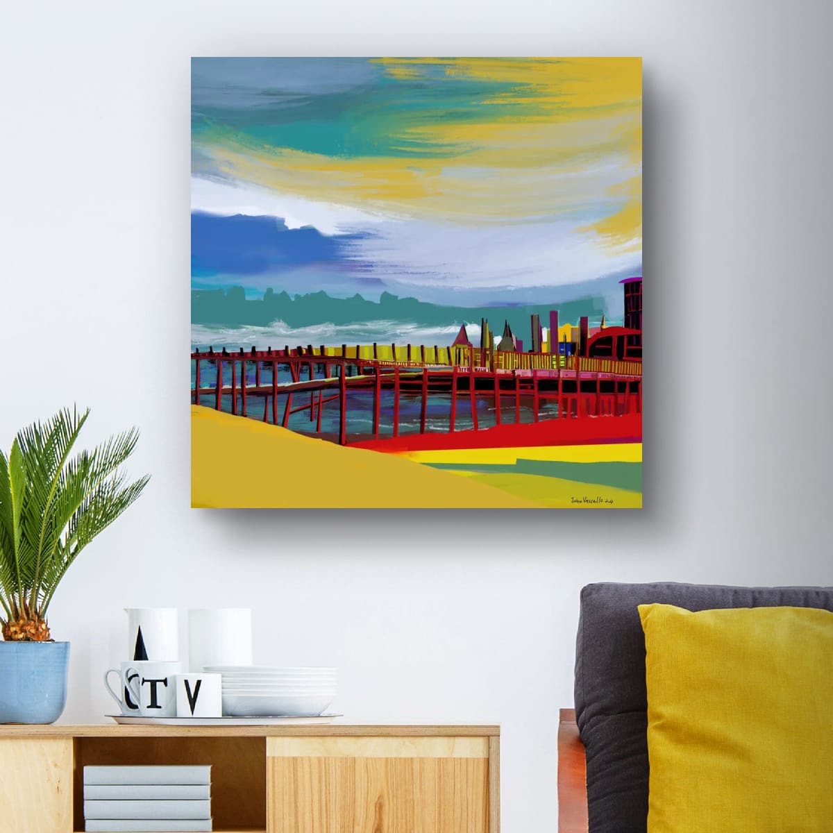 This artwork on quality art paper and ready for hang,presents a vibrant pier str...