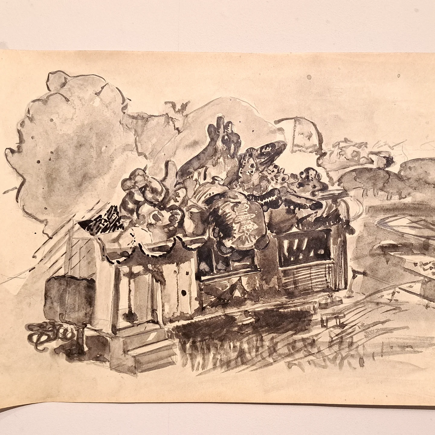 Outboard 

Ink on buff archival paper
#inkdrawing #funfair #deflated #inflata...