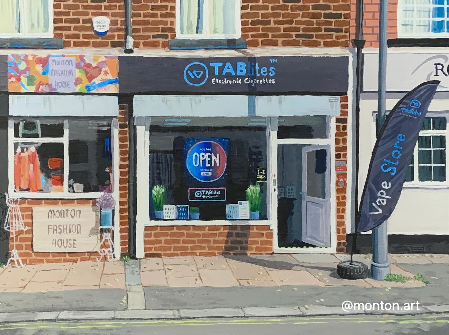 Monton Fashion House and TABlites, 16x12” acrylic on panel. 
.
Finished. Reall...