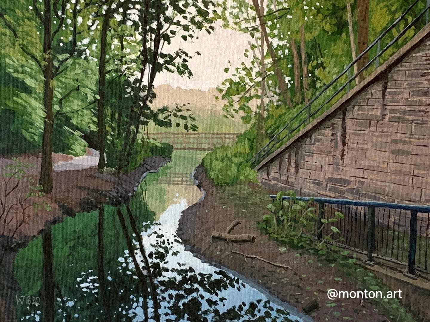 🔴 SOLD
.
Bridge at Kempnough Brook, acrylic on canvas board, 16x12”.
.
Fini...