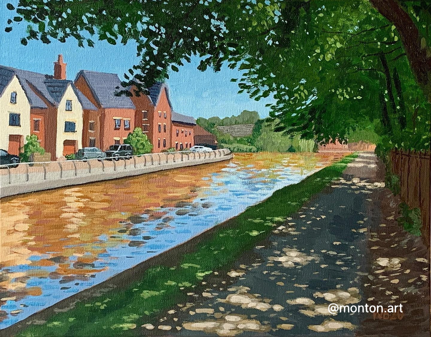 Houses by Worsley canal. Acrylic on canvas board, 14x11”, available unframed for...