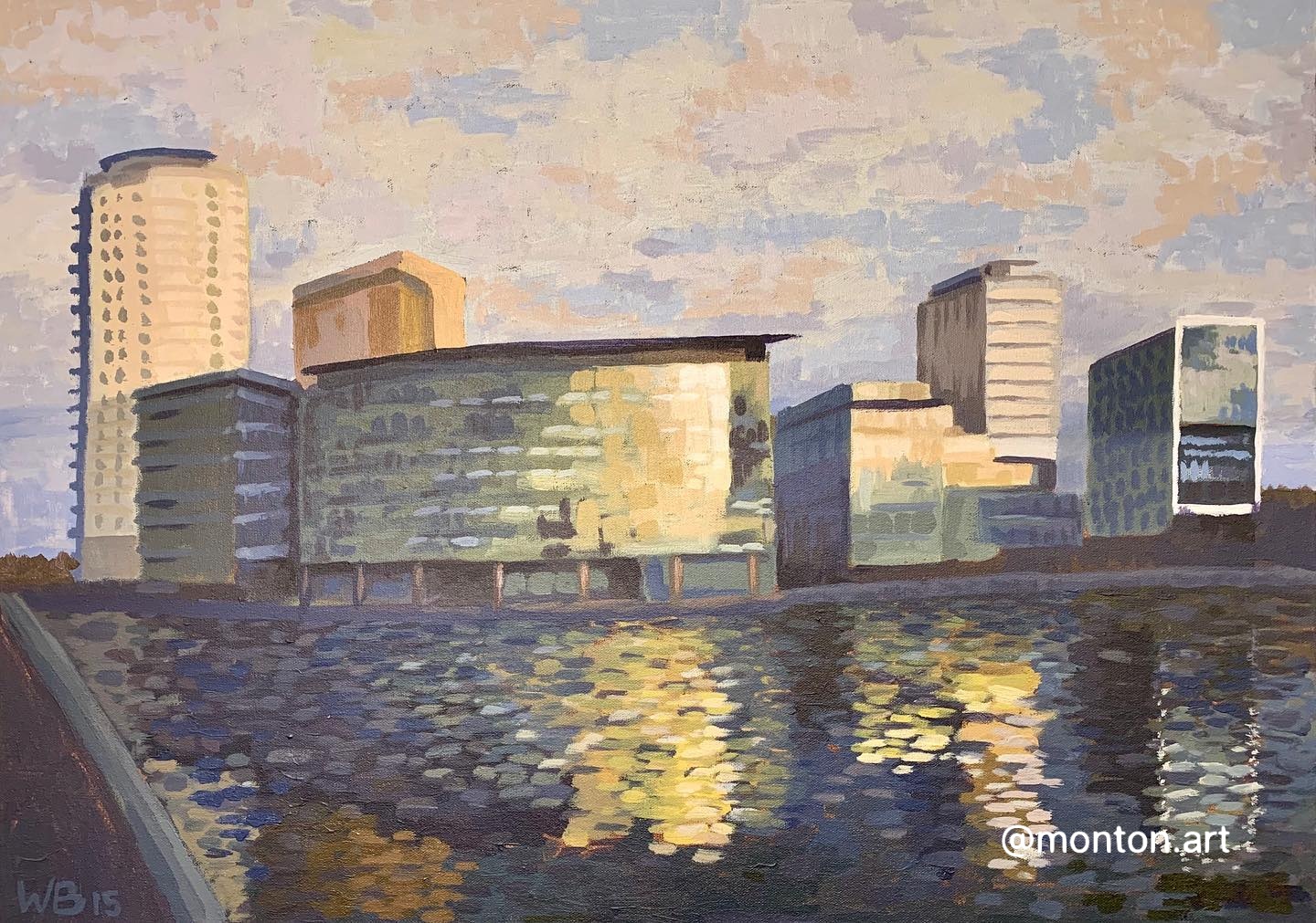 MediaCityUK in strong sunlight. 20x30” approx. Acrylic on canvas. Experimenting...