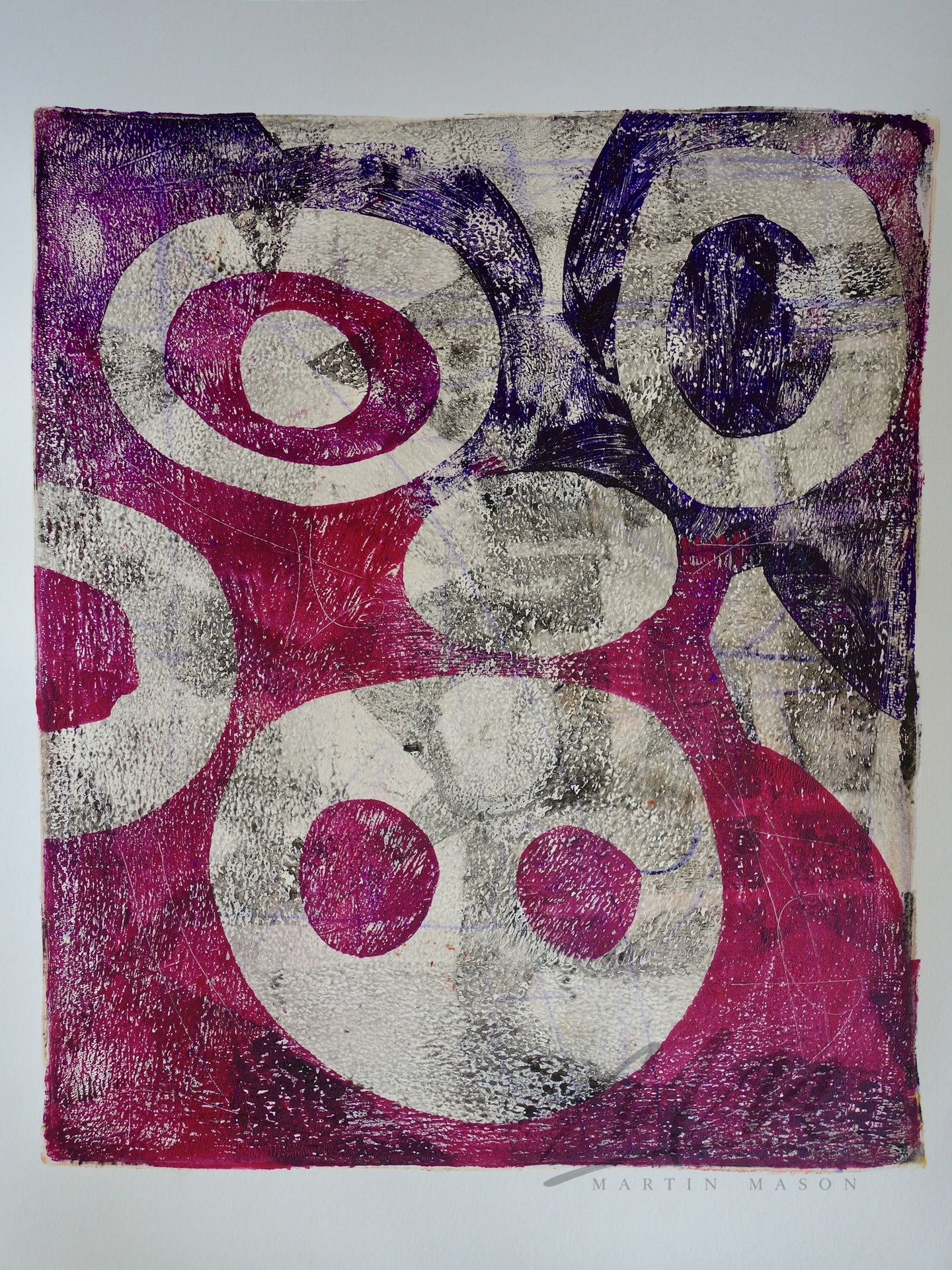 "Magenta" Mono print with collage, image size 12 x 14 inches.