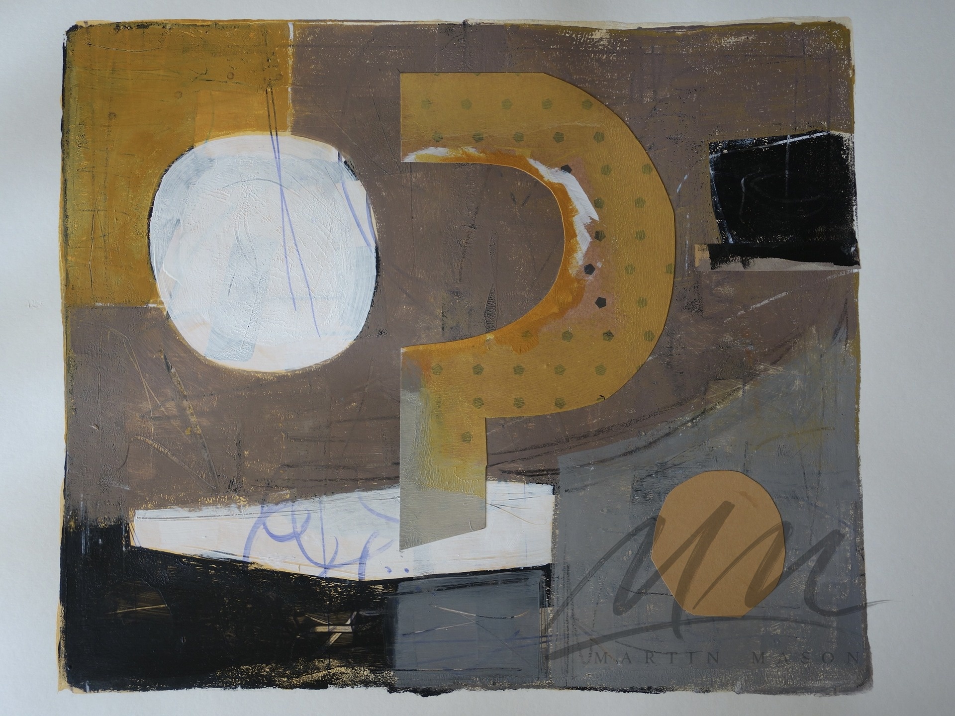 "Archaic Echoes II" Mono print with collage, image size 12 x 14 inches.