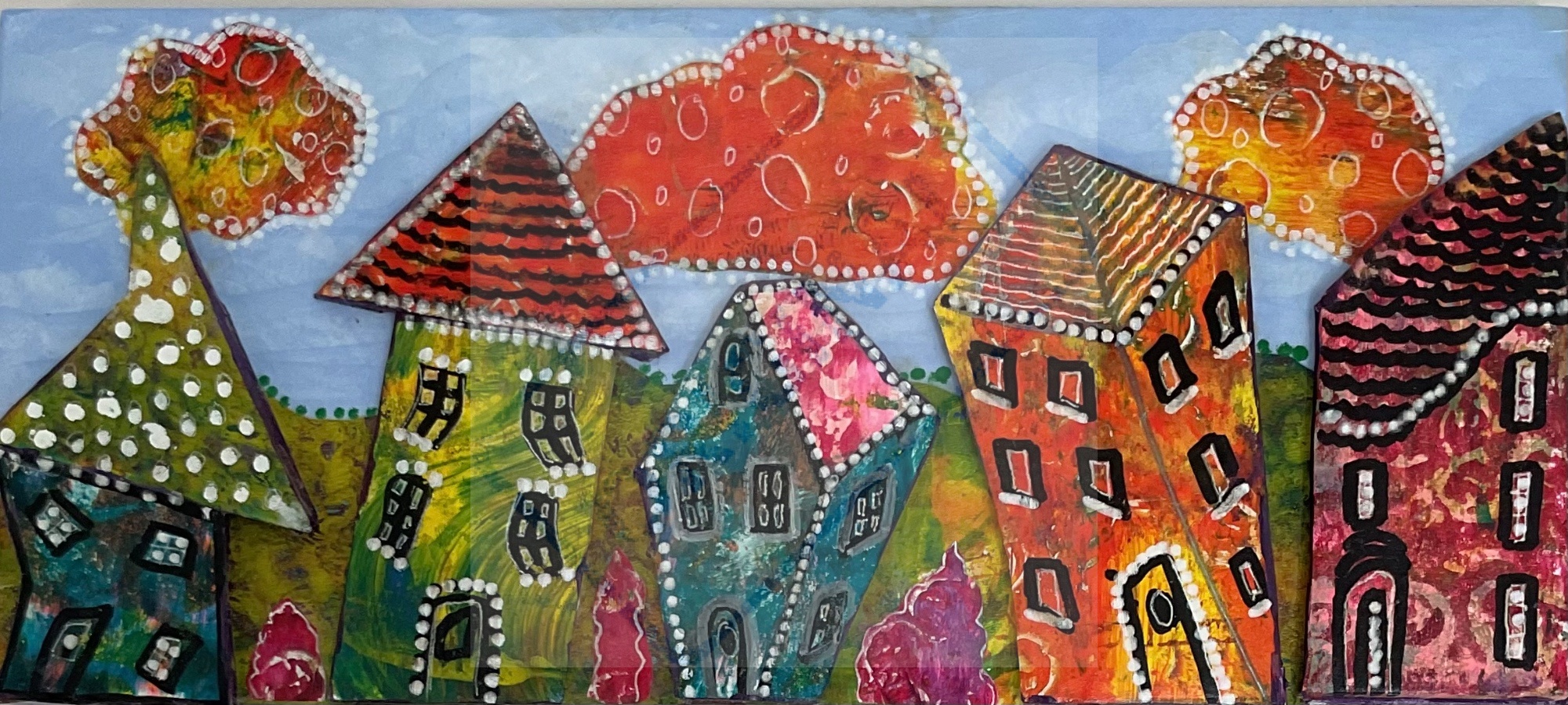 These fun Whimsey streets are 3D, covered in hand made Geli prints on Gator boar...